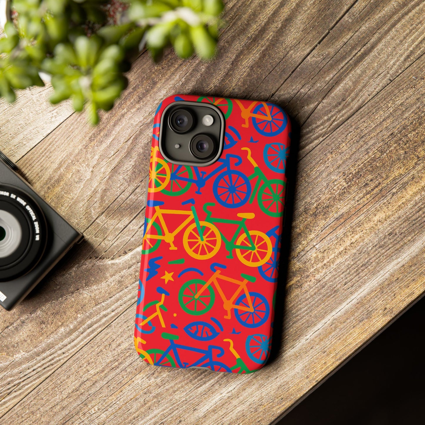 vibrant 3d bicycle pattern protective phone case in colourful retro design for stylish protection compatible with iphone 13, 14, 15 & 16 – all models including pro, pro max & plus