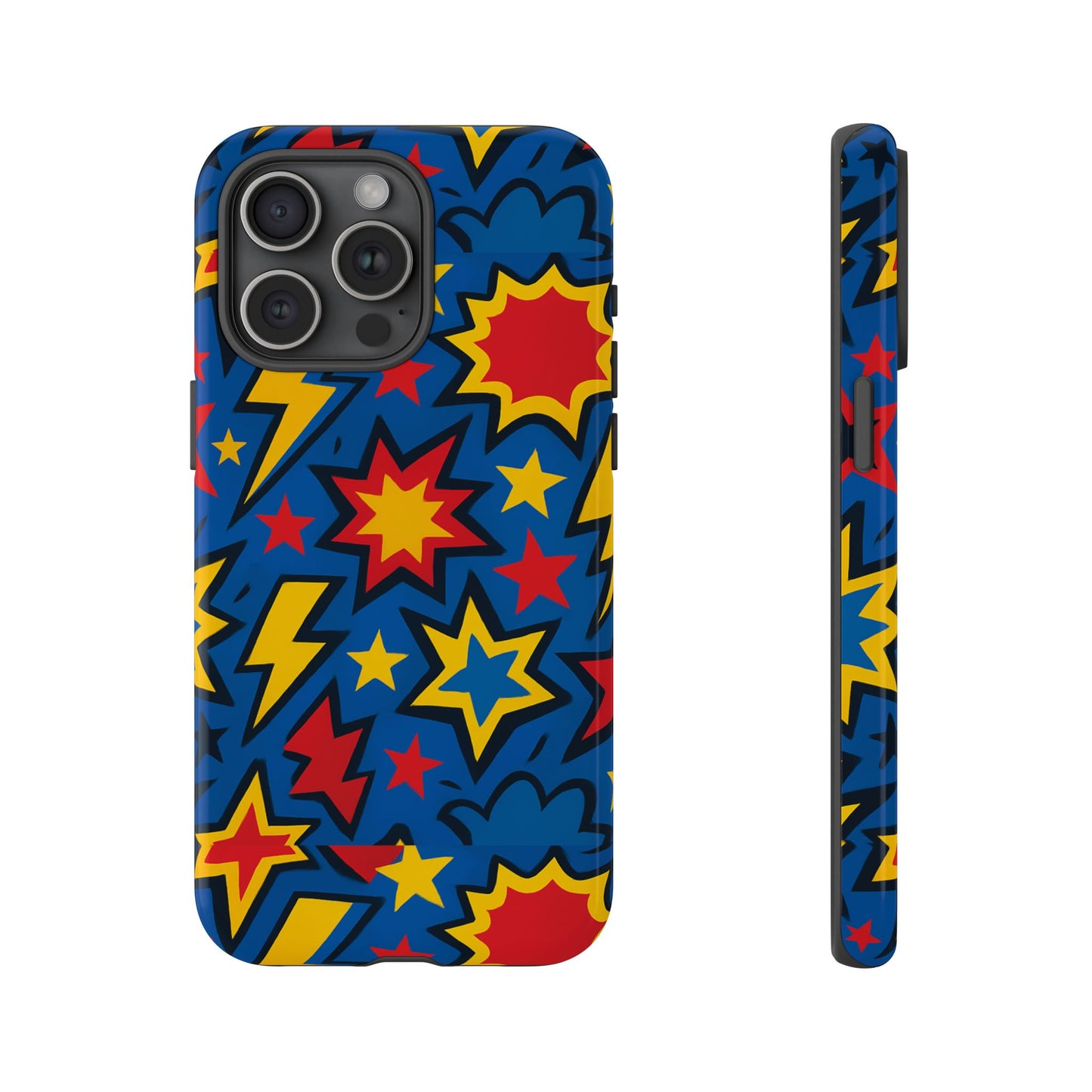 vibrant 3d superhero design protective phone case for fun retro style and unique expression compatible with iphone 13, 14, 15 & 16 – all models including pro, pro max & plus