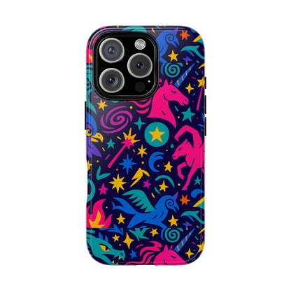 Vibrant Fantasy Unicorns Protective Phone Case – Colourful 3D Design for Stylish Protection – Compatible with iPhone 13, 14, 15 & 16 – All Models Including Pro, Pro Max & Plus