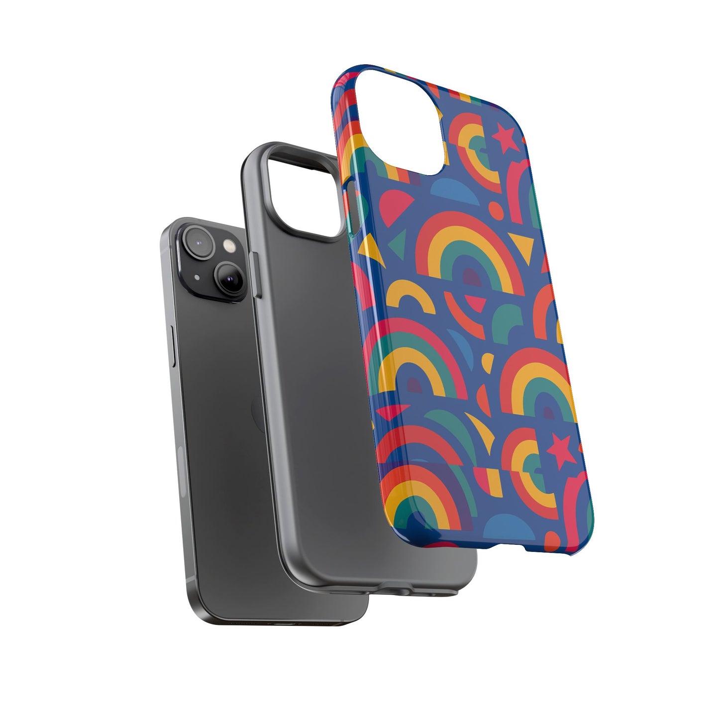 vibrant 3d geometric phone case in multicolour design for stylish protection compatible with iphone 13, 14, 15 & 16 – all models including pro, pro max & plus