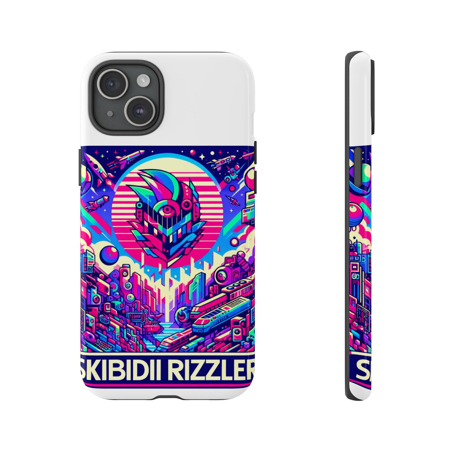 skibidi rizzler protective phone case with 3d wrap design, shock absorbing tpu silicone, uv protected, ideal gift for anime and comic culture fans