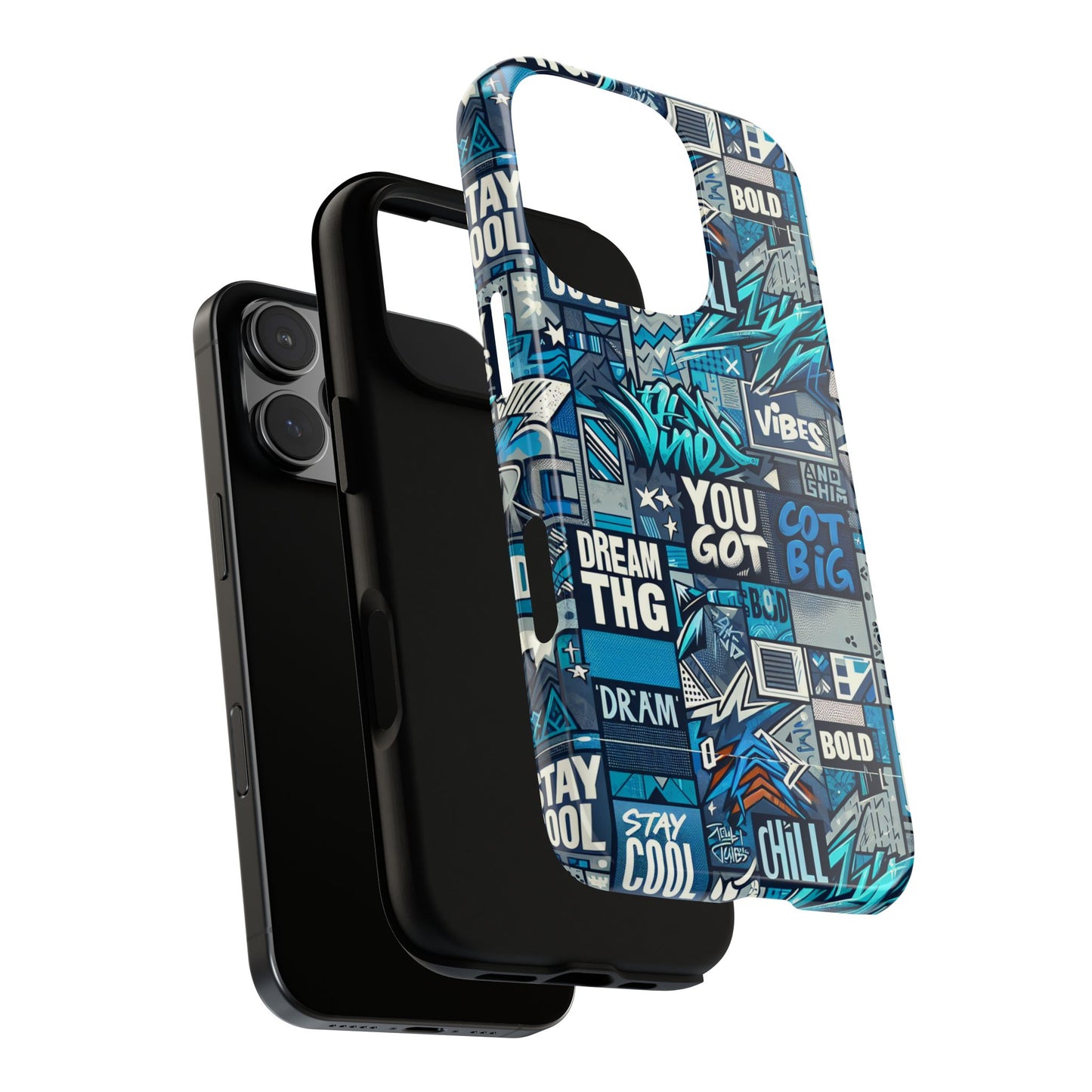 vibrant 3d wrap protective phone case in blue with playful graphic design for stylish protection – compatible with iphone 13, 14, 15 & 16 – all models including pro, pro max & plus