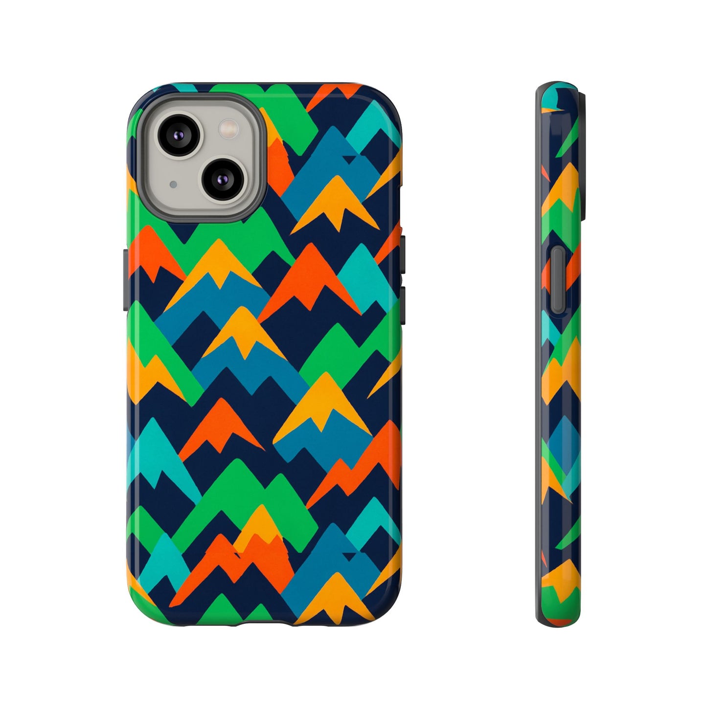 vibrant mountain design protective phone case with colourful abstract pattern for stylish protection compatible with iphone 13, 14, 15 & 16 – all models including pro, pro max & plus