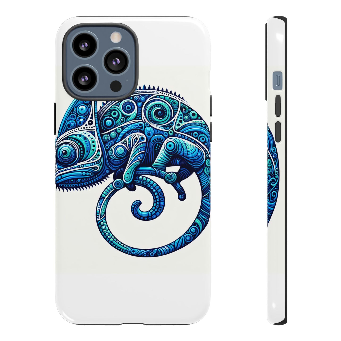 vibrant 3d wrap protective phone case with blue chameleon design, creative accessory for unique style, compatible with iphone 13, 14, 15 & 16 – all models including pro, pro max & plus