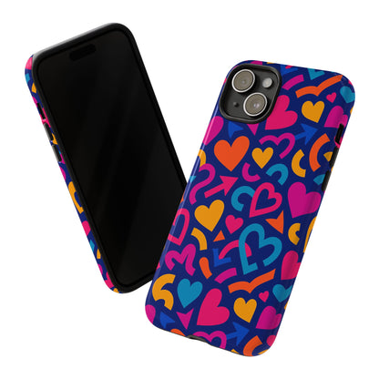 Vibrant Multicolour Heart Pattern Protective Phone Case with 3D Wrap Design for Stylish Smartphone Accessories Compatible with iPhone 13, 14, 15 & 16 – all models including Pro, Pro Max & Plus