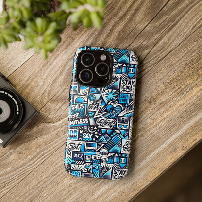 Vibrant 3D Wrap Stylish Protective Phone Case in Playful Blue and Black Design for Trendsetters Compatible with iPhone 13, 14, 15 & 16 – all models including Pro, Pro Max & Plus