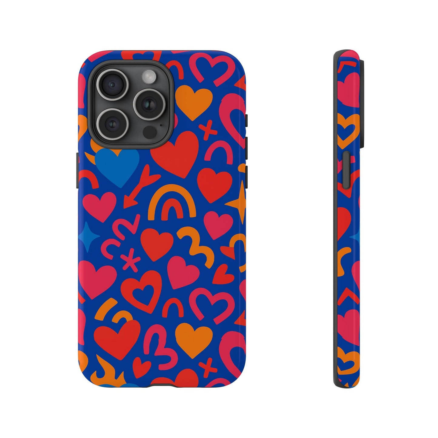 vibrant multicolour heart design protective phone case stylish accessory for self-expression compatible with iphone 13, 14, 15 & 16 – all models including pro, pro max & plus