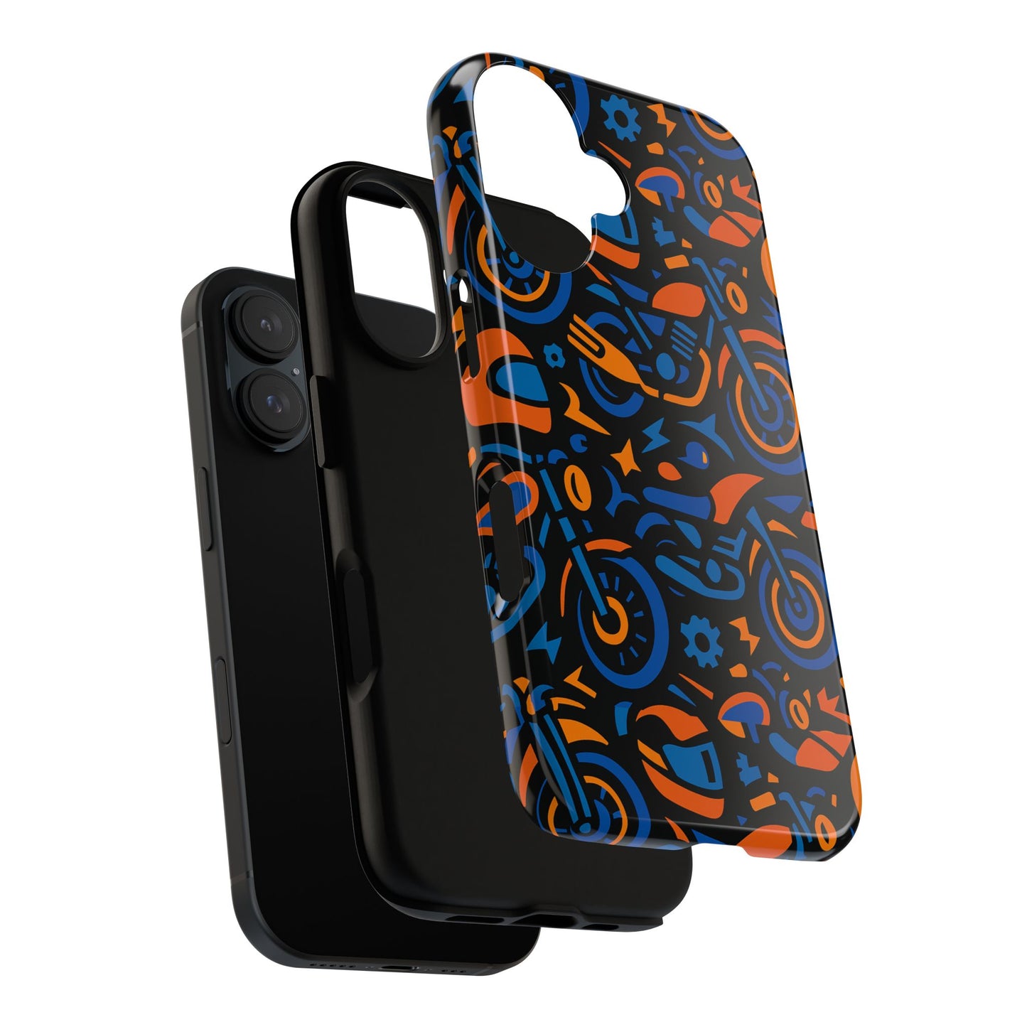 vibrant motorcycle phone case in multicolour design for stylish protection compatible with iphone 13, 14, 15 & 16 – all models including pro, pro max & plus