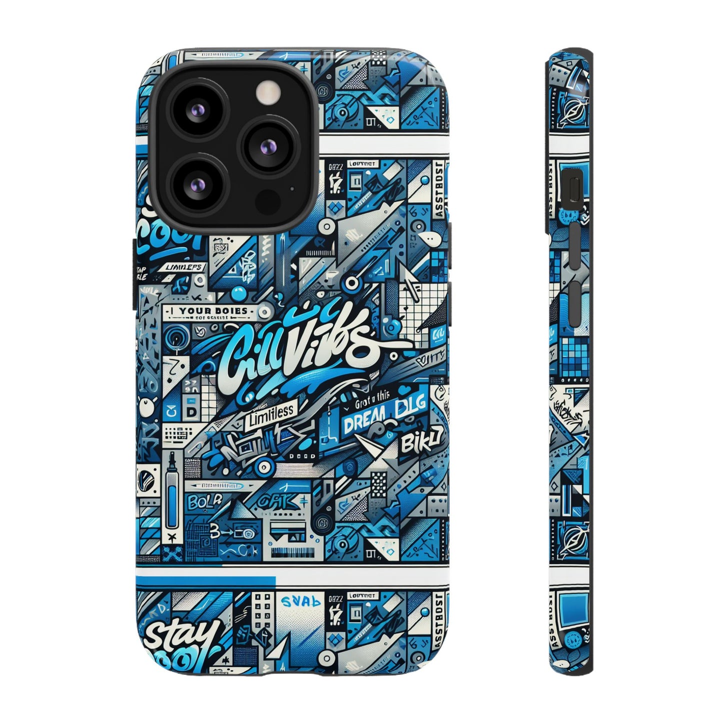 vibrant 3d wrap protective phone case in retro blue aesthetic for stylish protection compatible with iphone 13, 14, 15 & 16 – all models including pro, pro max & plus