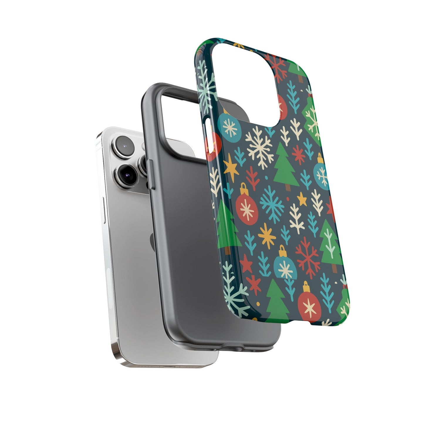 multicolour 3d wrap protective phone case with retro christmas design for stylish protection – compatible with iphone 13, 14, 15 & 16 – all models including pro, pro max & plus