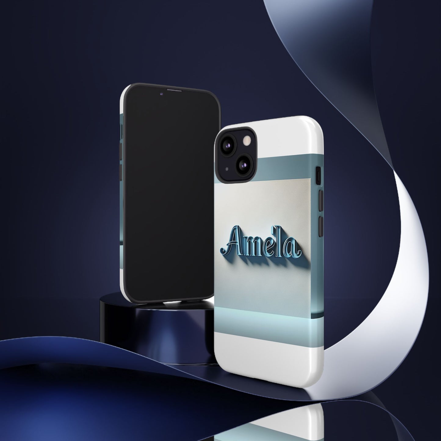 sleek 3d glossy phone case in blue with elegant name design fashion accessory for personal expression compatible with iphone 13, 14, 15 & 16 – all models including pro, pro max & plus