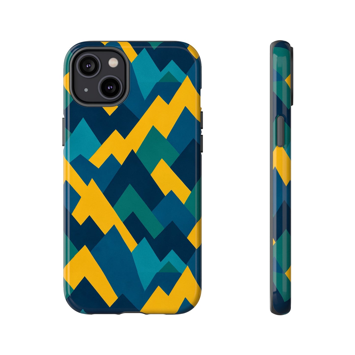 vibrant geometric mountain design protective phone case for unique style and durable protection compatible with iphone 13, 14, 15 & 16 – all models including pro, pro max & plus