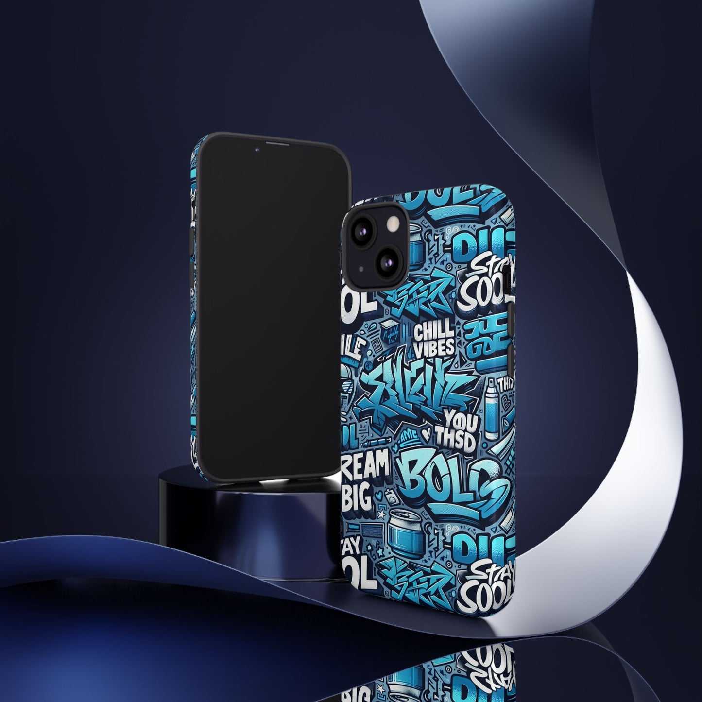 protective phone case with 3d blue graffiti design for stylish device protection and unique expression compatible with iphone 13, 14, 15 & 16 – all models including pro, pro max & plus
