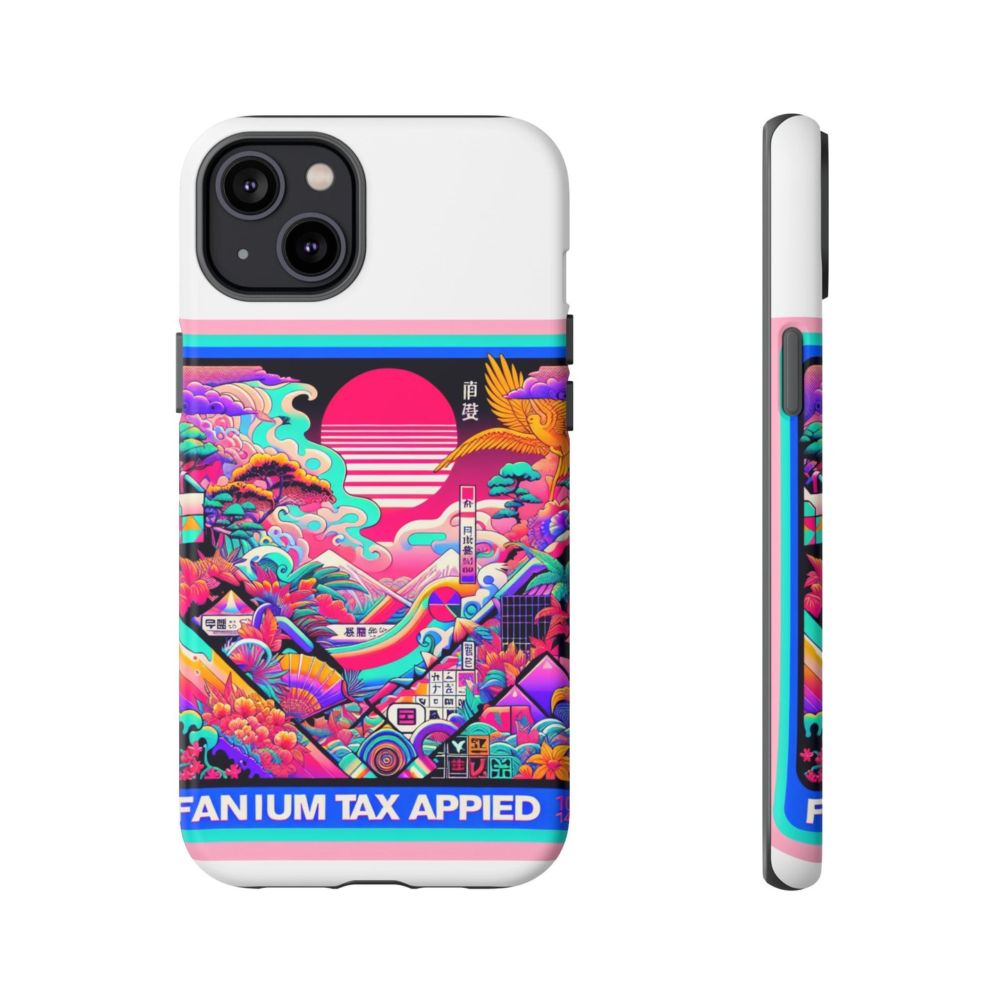 fanum tax applied protective phone case, 3d wrap design, durable silicone liner, uv protected, shock absorbing, fun anime and comic style, ideal gift for tech enthusiasts