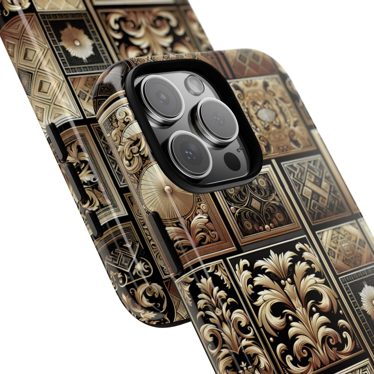 pattern image 4 vibrant 3d phone case for anime and comic fans with baroque gold ornate design compatible with iphone 13, 14, 15 & 16 – all models including pro, pro max & plus