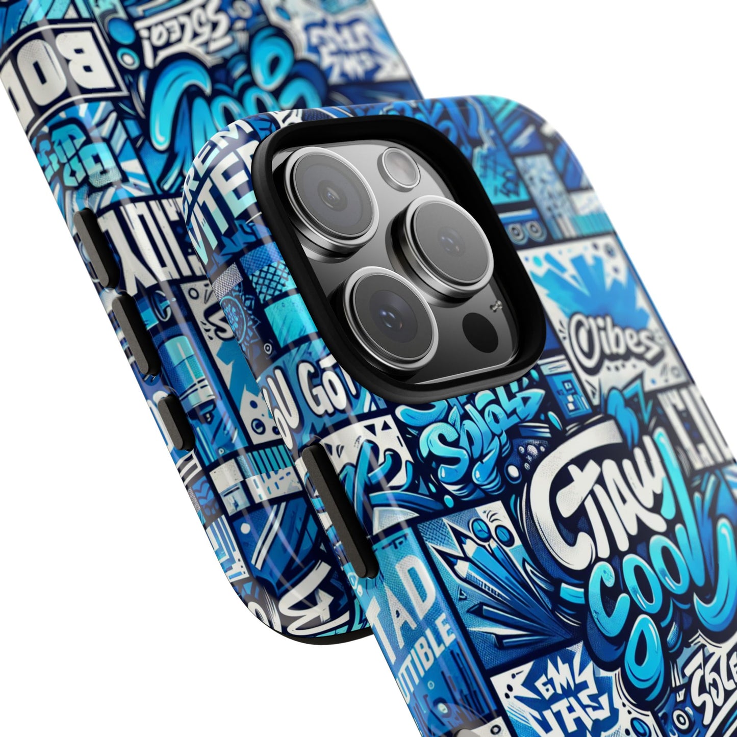 vibrant 3d graphic phone case in blue with playful design for stylish protection compatible with iphone 13, 14, 15 & 16 – all models including pro, pro max & plus