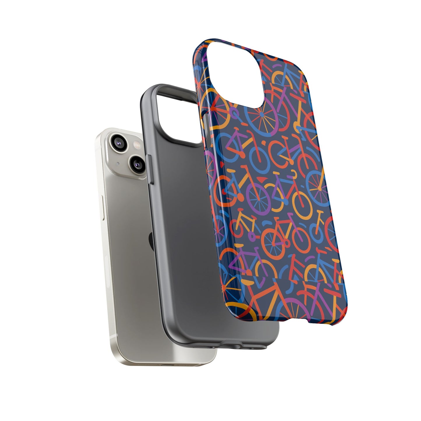 multicolour 3d bicycle pattern protective phone case stylish design for creative individuals compatible with iphone 13, 14, 15 & 16 – all models including pro, pro max & plus