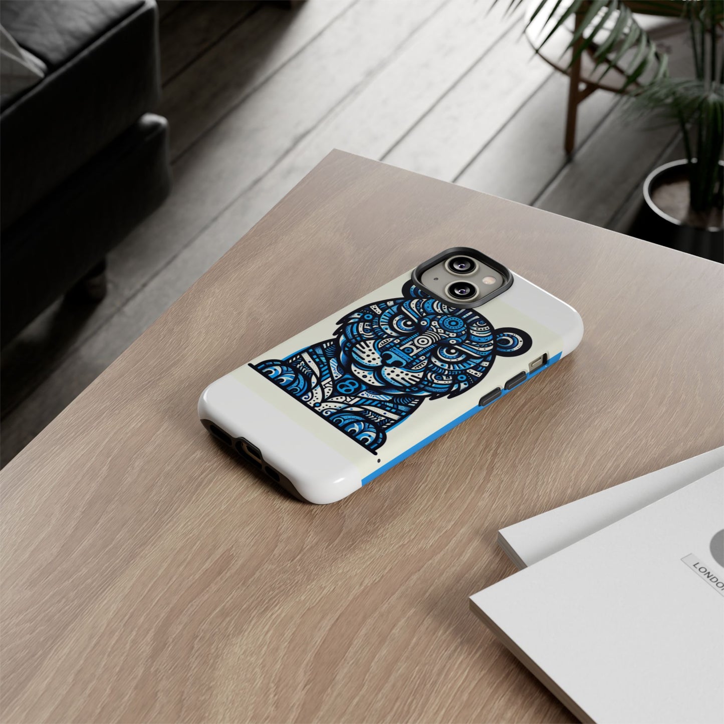 vibrant blue geometric tiger design phone case – stylish protection accessory for self-expression compatible with iphone 13, 14, 15 & 16 – all models including pro, pro max & plus