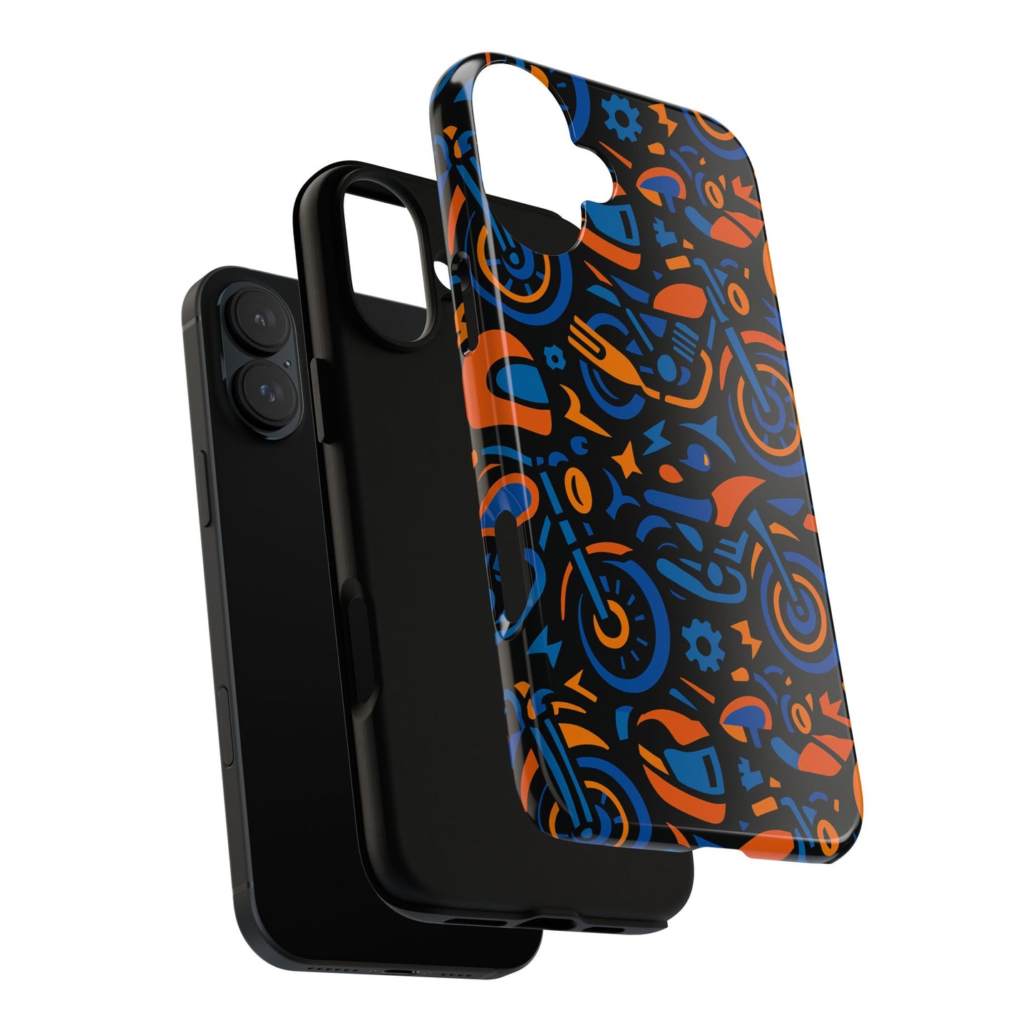 vibrant motorcycle phone case in multicolour design for stylish protection compatible with iphone 13, 14, 15 & 16 – all models including pro, pro max & plus