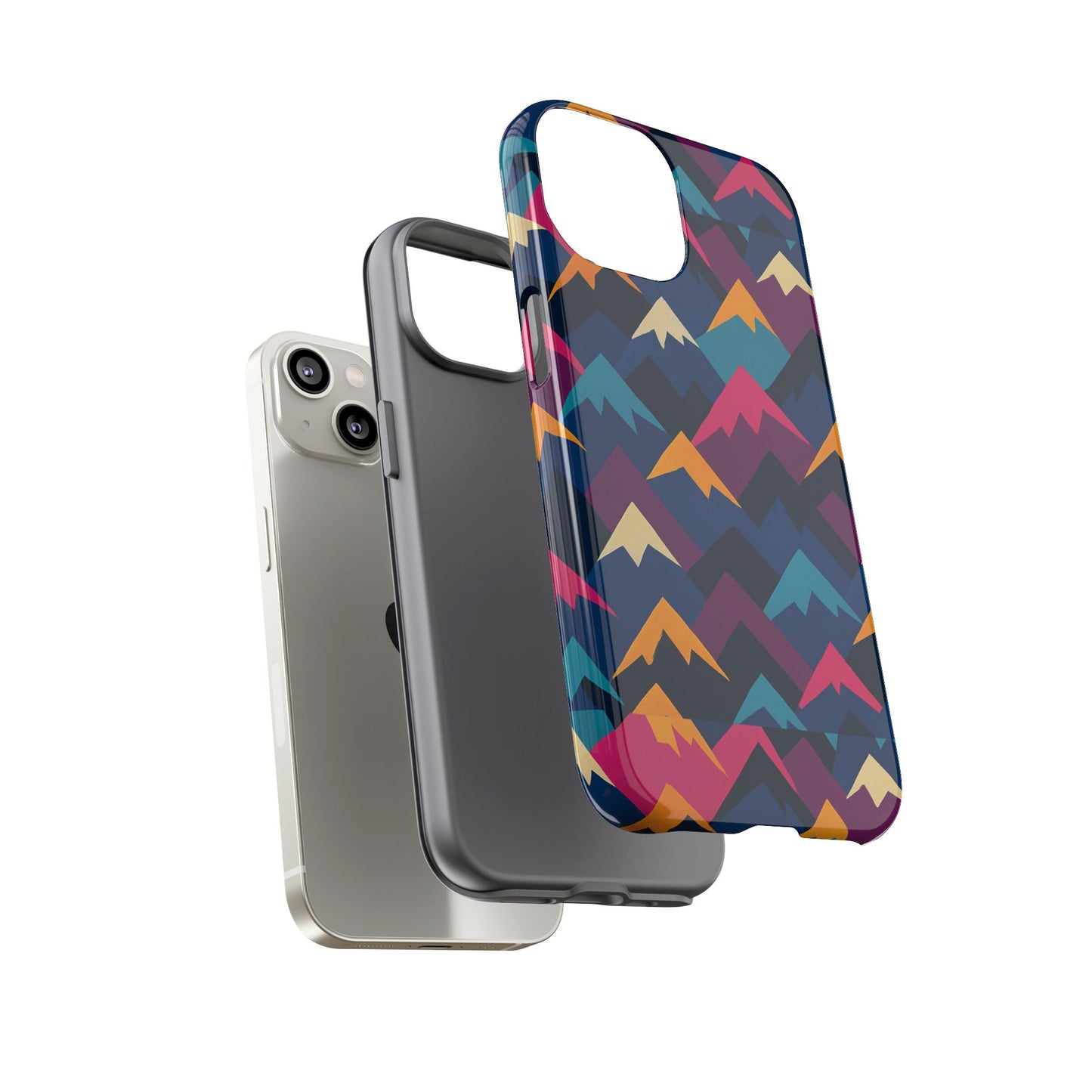 multicolour mountain geometric protective phone case – stylish accessory for unique self-expression compatible with iphone 13, 14, 15 & 16 – all models including pro, pro max & plus