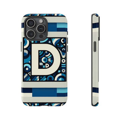 Blue Alphabet Letter D Phone Case with 3D Wrap and Shock Protection for Kids and Teens