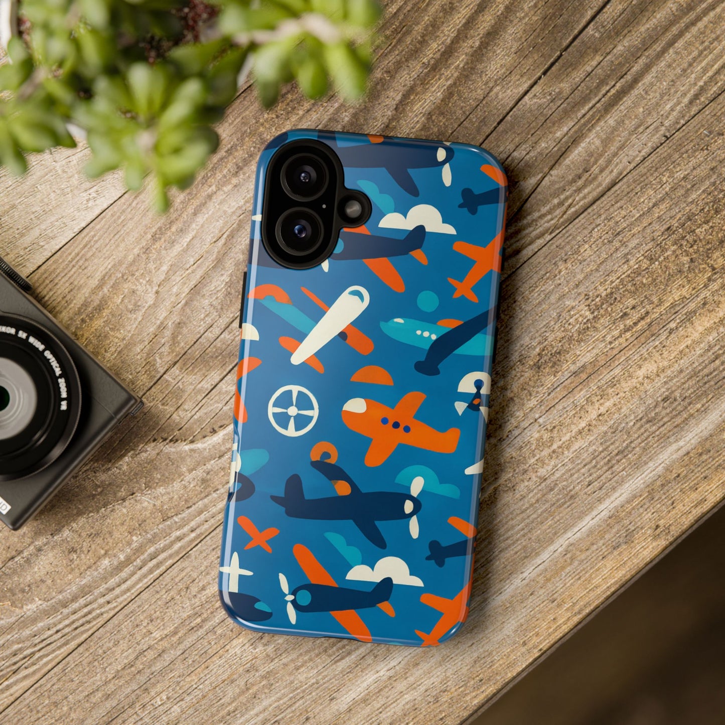 vibrant 3d airplane print phone case in blue – fun retro design for stylish protection – compatible with iphone 13, 14, 15 & 16 – all models including pro, pro max & plus