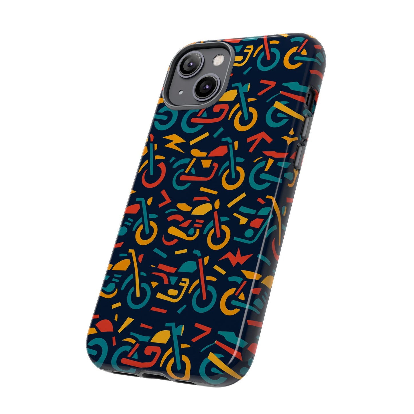 vibrant multicolour motorcycle design protective phone case for stylish protection – compatible with iphone 13, 14, 15 & 16 – all models including pro, pro max & plus