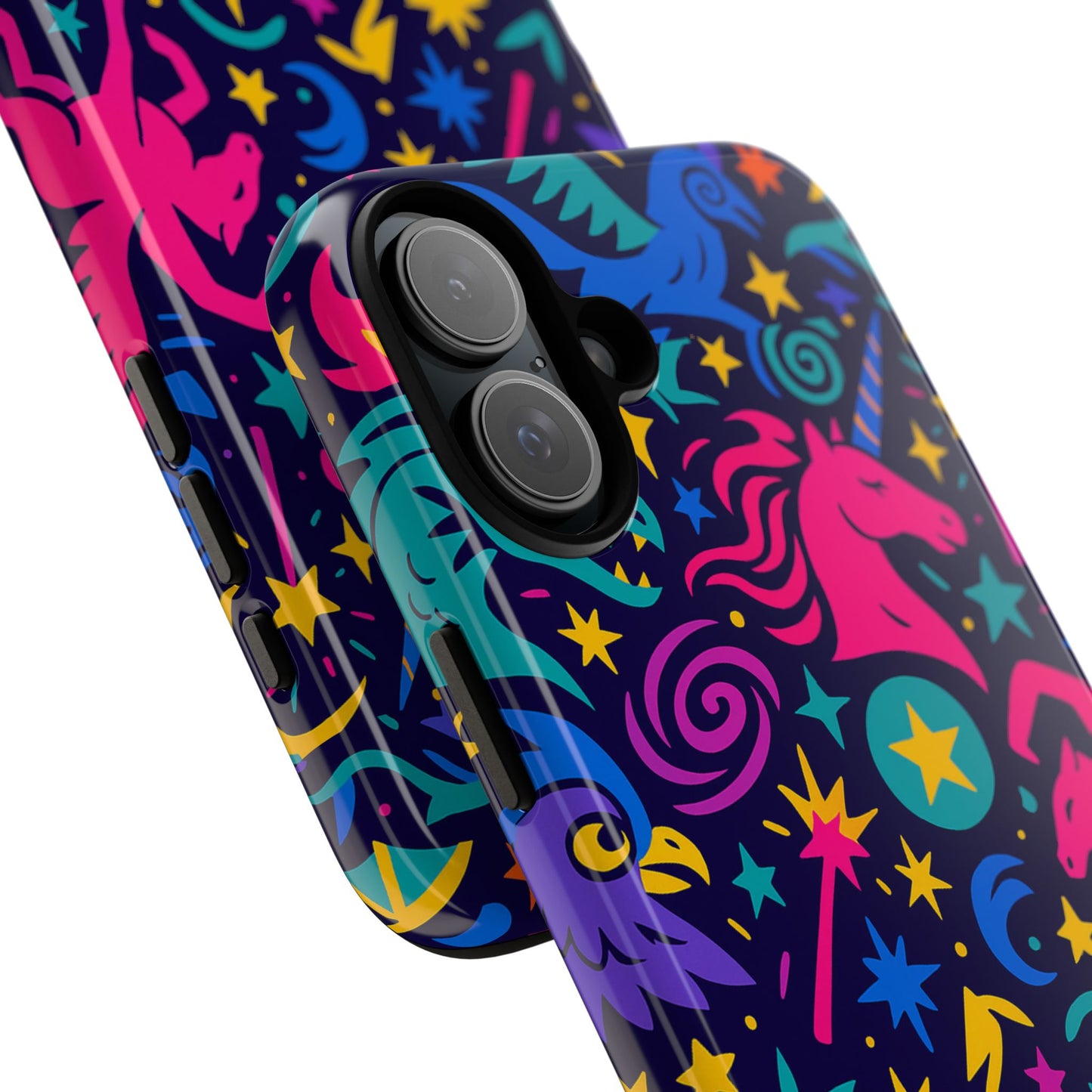 vibrant fantasy unicorns protective phone case – colourful 3d design for stylish protection – compatible with iphone 13, 14, 15 & 16 – all models including pro, pro max & plus