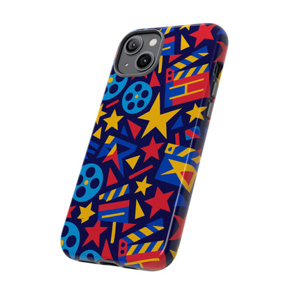 Vibrant Movie Theme Protective Phone Case with 3D Wrap Design – Colourful Stars and Film Reels – Stylish Protection Compatible with iPhone 13, 14, 15 & 16 – All Models Including Pro, Pro Max & Plus