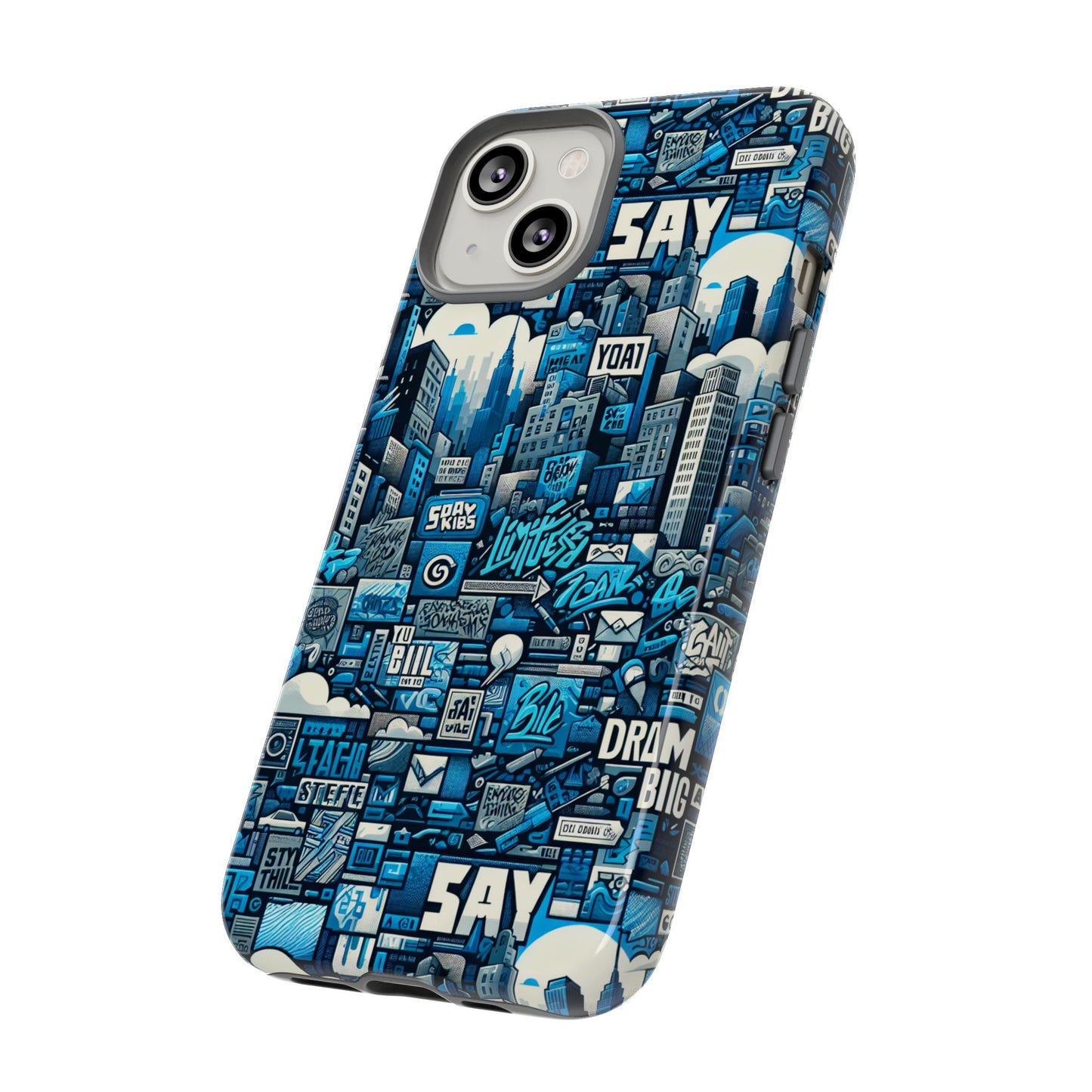 protective phone case with 3d urban design in blue for stylish protection – trendy accessory compatible with iphone 13, 14, 15 & 16 – all models including pro, pro max & plus