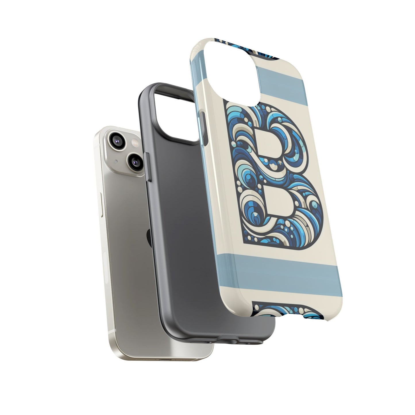 blue alphabet letter b phone case with 3d wrap and shock protection for kids and teens durable tpu cover with vibrant design