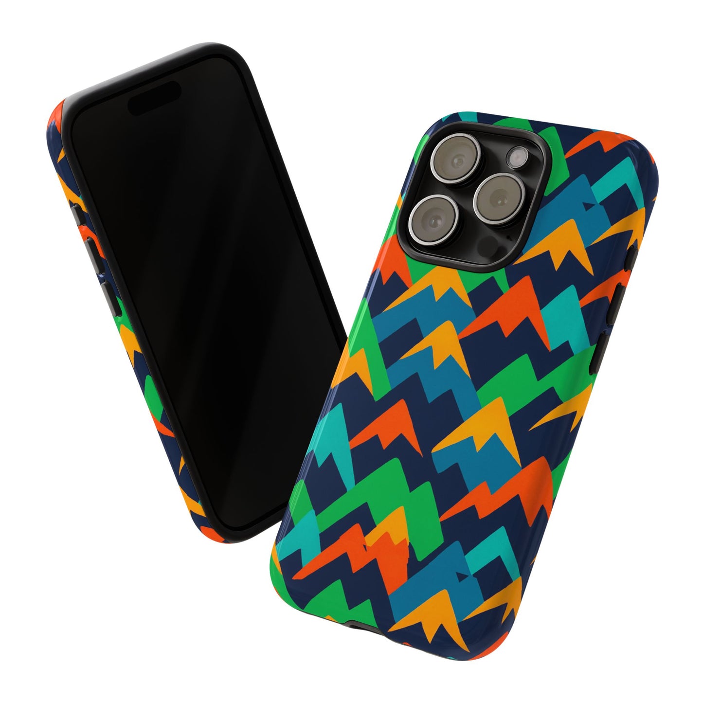 vibrant mountain design protective phone case with colourful abstract pattern for stylish protection compatible with iphone 13, 14, 15 & 16 – all models including pro, pro max & plus