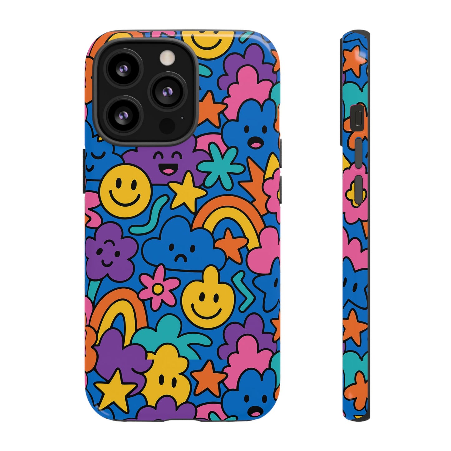 vibrant cartoon protective phone case with playful multicolour design – unisex fashion accessory – compatible with iphone 13, 14, 15 & 16 – all models including pro, pro max & plus
