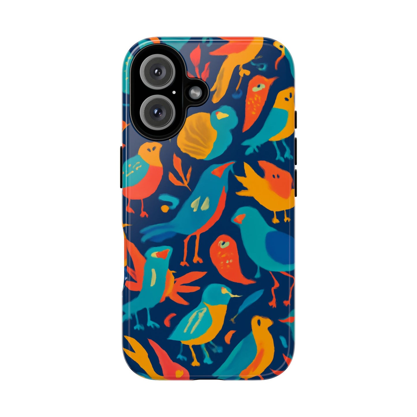vibrant multicolour bird design phone case for stylish protection – compatible with iphone 13, 14, 15 & 16 – all models including pro, pro max & plus