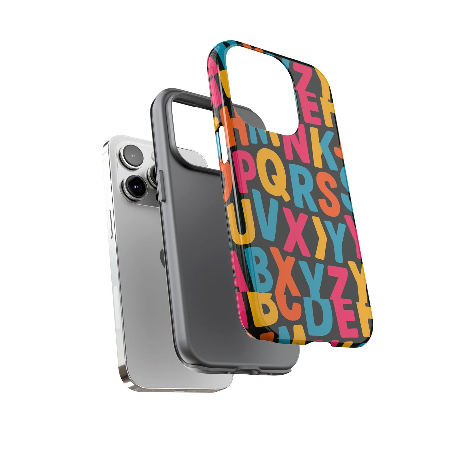 multicolour 3d alphabet wrap protective phone case for unique style and vibrant protection compatible with iphone 13, 14, 15 & 16 – all models including pro, pro max & plus