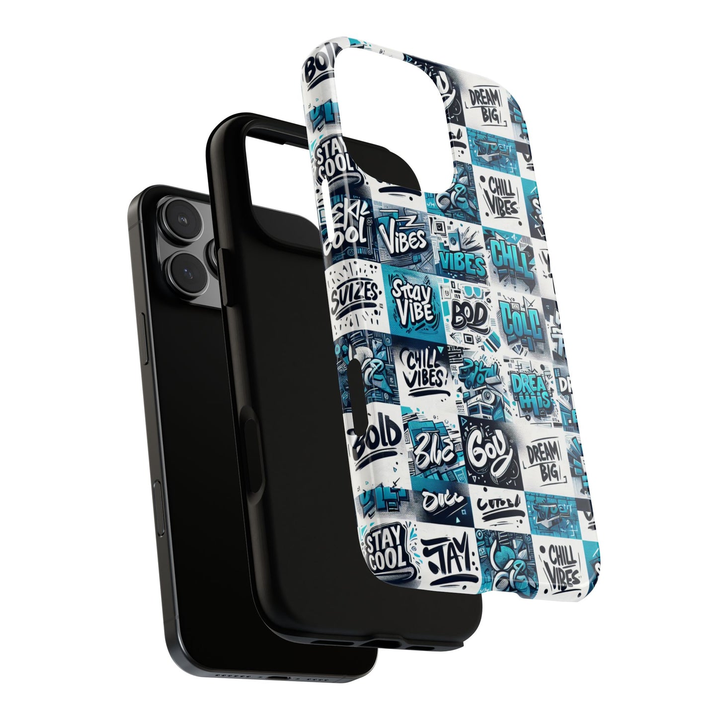 vibrant 3d wrap phone case in blue with playful retro design for stylish protection compatible with iphone 13, 14, 15 & 16 – all models including pro, pro max & plus