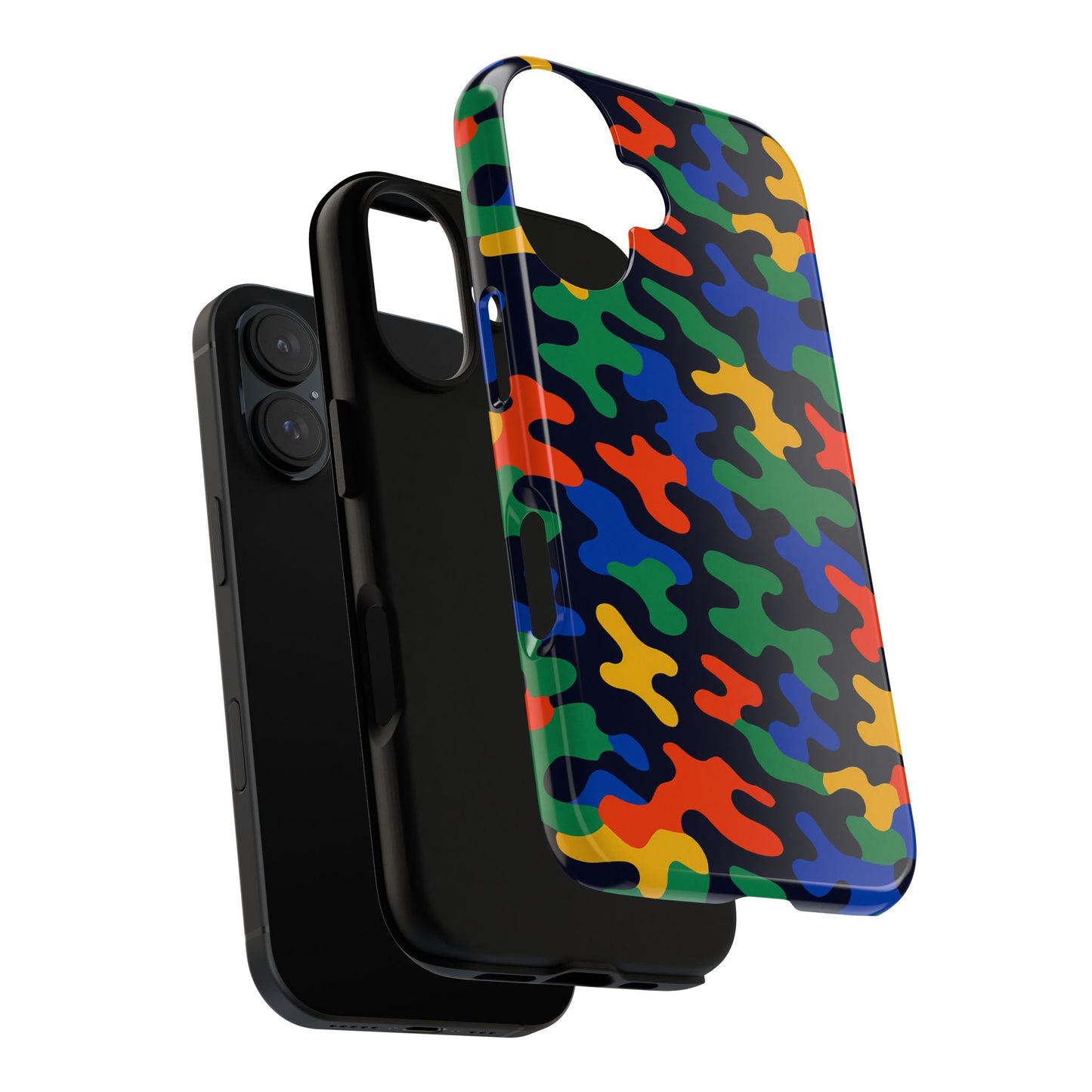multicolour camouflage protective phone case with 3d wrap design for stylish smartphone protection compatible with iphone 13, 14, 15 & 16 – all models including pro, pro max & plus