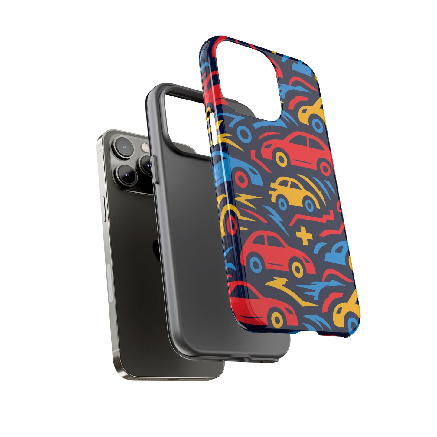 multicolour retro 3d wrap protective phone case with vibrant car design for stylish protection compatible with iphone 13, 14, 15 & 16 – all models including pro, pro max & plus