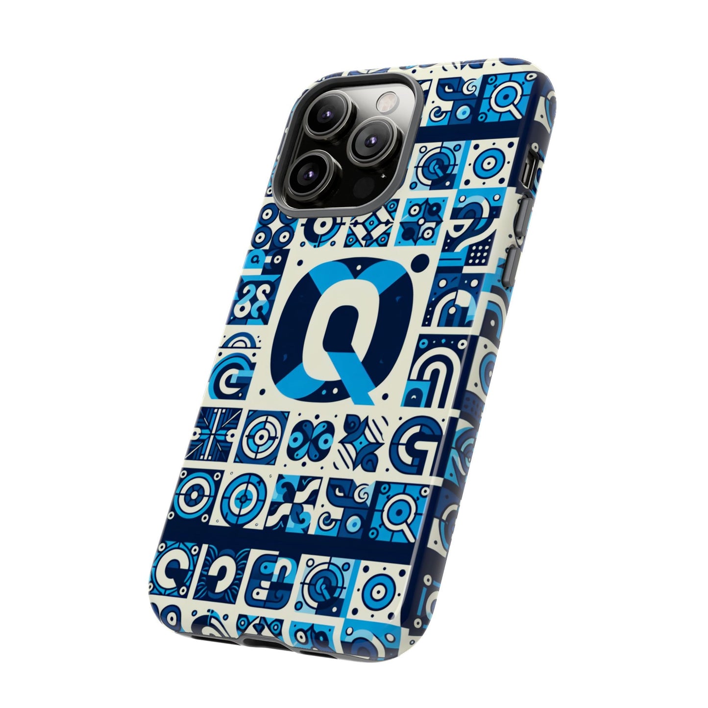 blue alphabet letter q phone case with 3d wrap protective cover for smartphones kids and adults stylish silicone shock absorption durable design