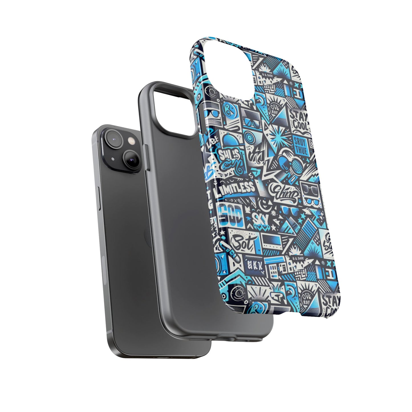 vibrant 3d wrap stylish protective phone case in playful blue and black design for trendsetters compatible with iphone 13, 14, 15 & 16 – all models including pro, pro max & plus