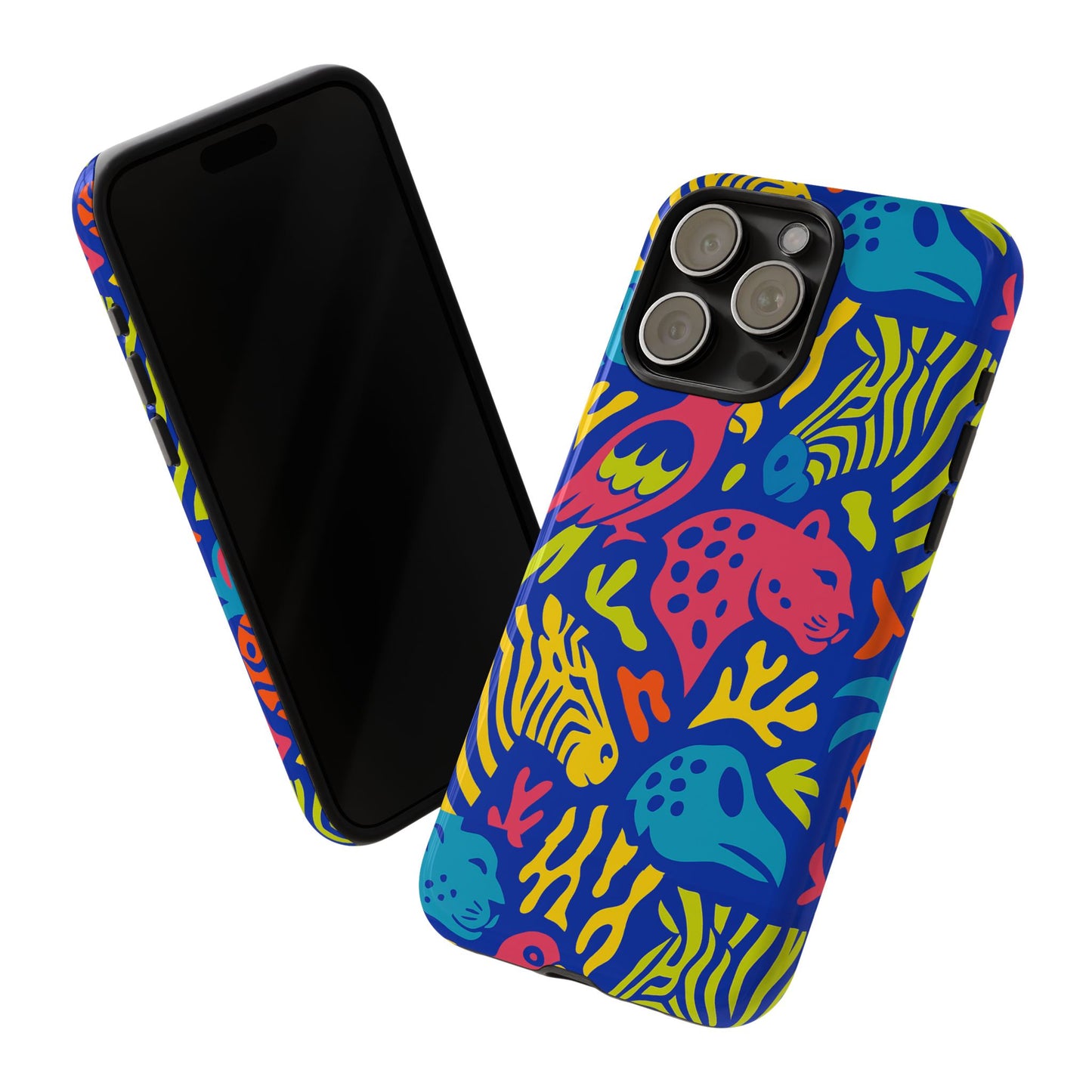 vibrant animal print protective phone case for stylish protection with multicolour design – compatible with iphone 13, 14, 15 & 16 – all models including pro, pro max & plus