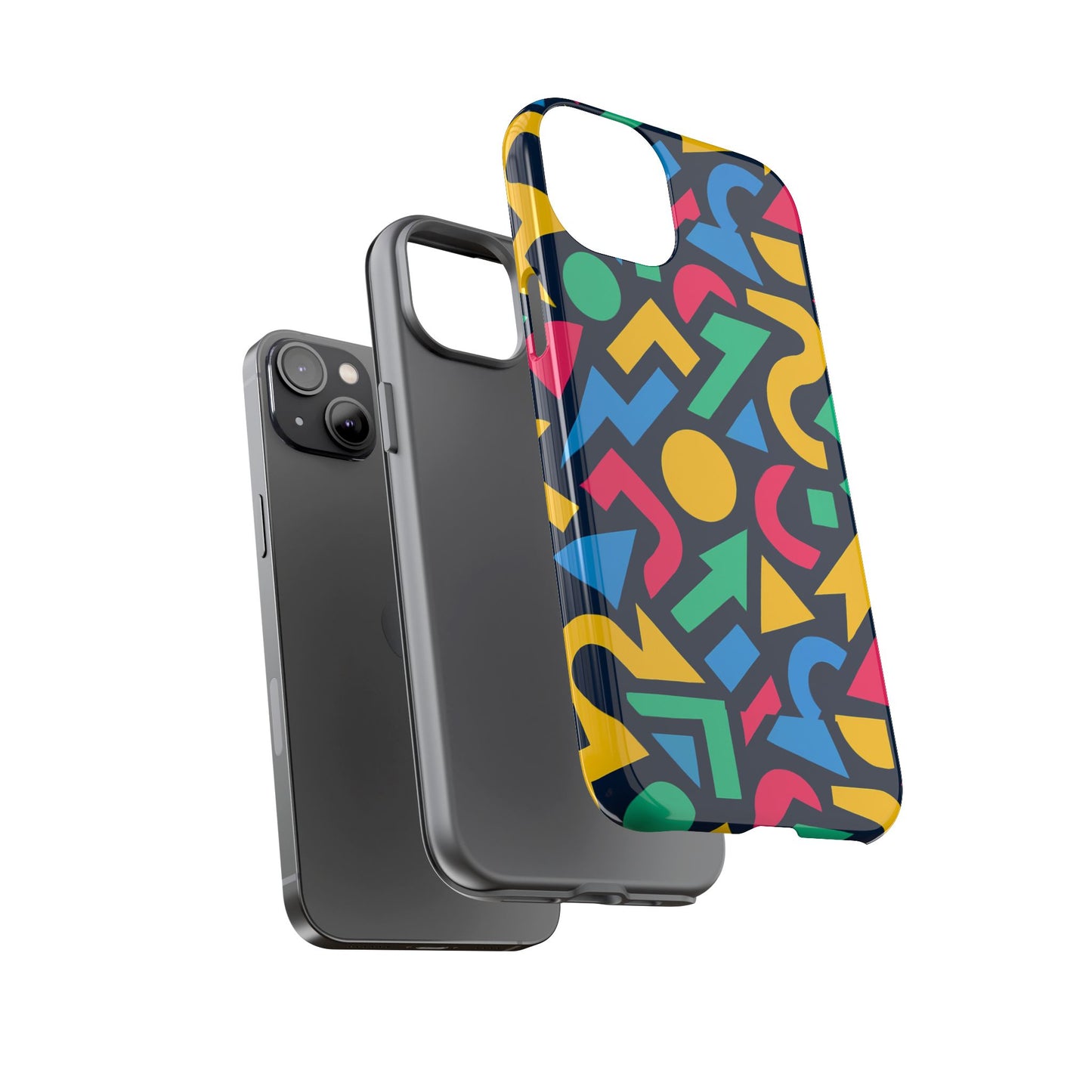 vibrant 3d geometric print phone case for men and women – stylish protection with multicolour design, compatible with iphone 13, 14, 15 & 16 – all models including pro, pro max & plus
