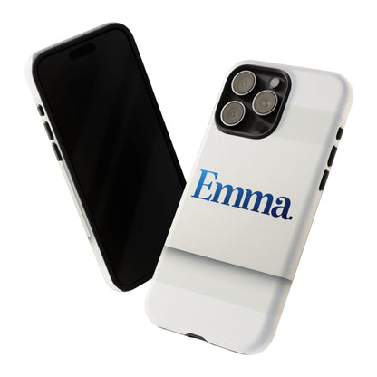 Elegant Personalised Protective Phone Case in White with Blue Typography for Stylish Individuals Compatible with iPhone 13, 14, 15 & 16 – All Models Including Pro, Pro Max & Plus