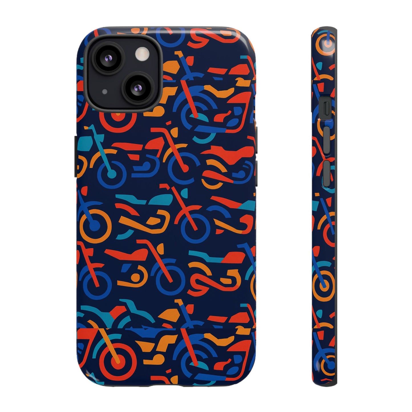 vibrant 3d multicolour motorcycle pattern protective phone case for creative individuals – stylish protection compatible with iphone 13, 14, 15 & 16 – all models including pro, pro max & plus