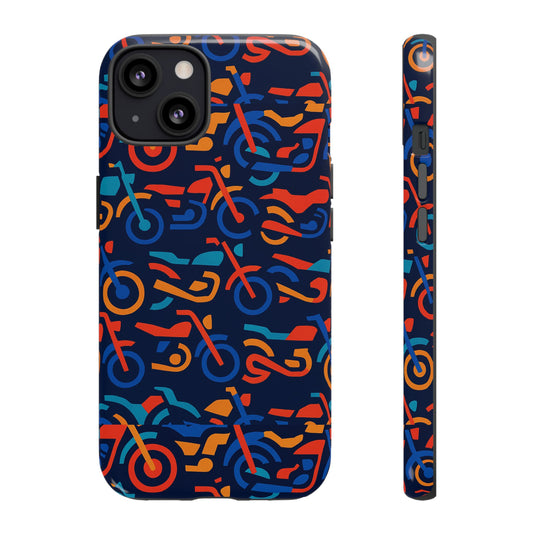 Vibrant 3D Multicolour Motorcycle Pattern Protective Phone Case for Creative Individuals – Stylish Protection Compatible with iPhone 13, 14, 15 & 16 – All Models Including Pro, Pro Max & Plus