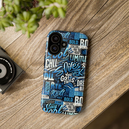 Vibrant Protective Phone Case with Playful Typography Design in Blue – Stylish Self-Expression Accessory Compatible with iPhone 13, 14, 15 & 16 – all models including Pro, Pro Max & Plus