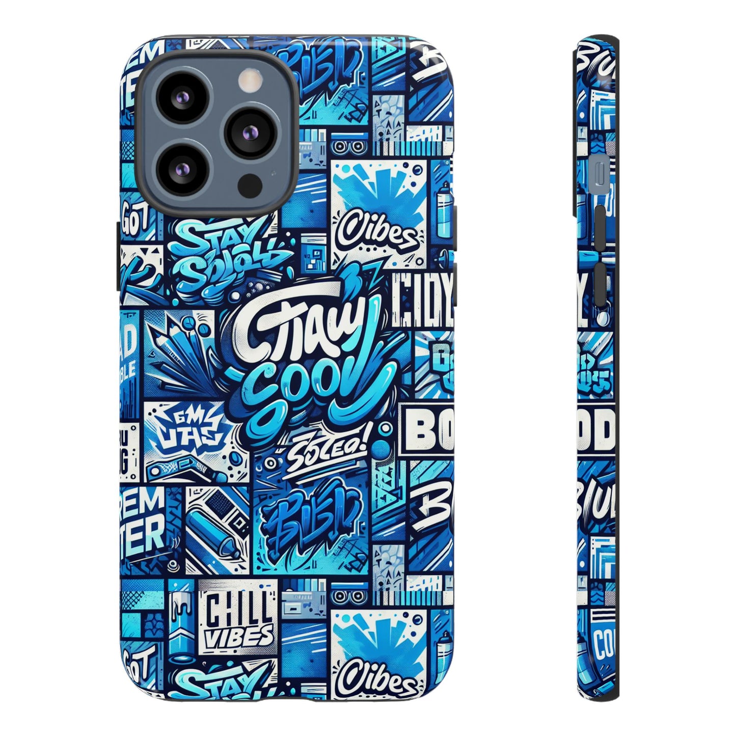 vibrant 3d graphic phone case in blue with playful design for stylish protection compatible with iphone 13, 14, 15 & 16 – all models including pro, pro max & plus