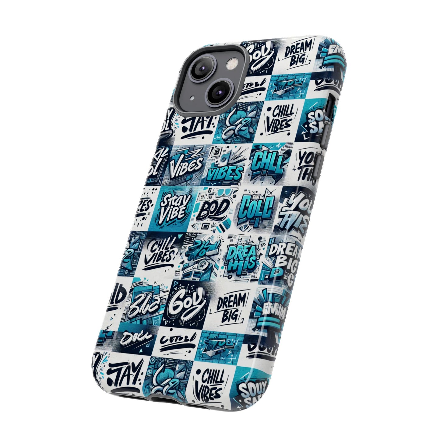 vibrant 3d wrap phone case in blue with playful retro design for stylish protection compatible with iphone 13, 14, 15 & 16 – all models including pro, pro max & plus