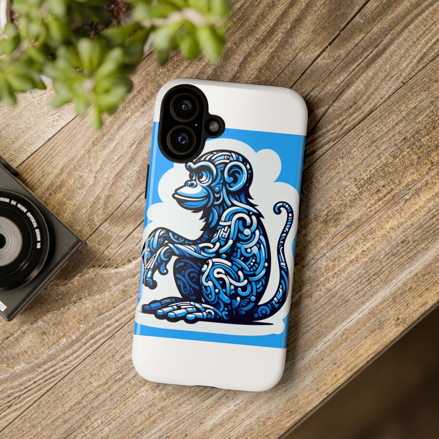 vibrant 3d monkey design phone case in blue – stylish protection for smartphones compatible with iphone 13, 14, 15 & 16 – all models including pro, pro max & plus