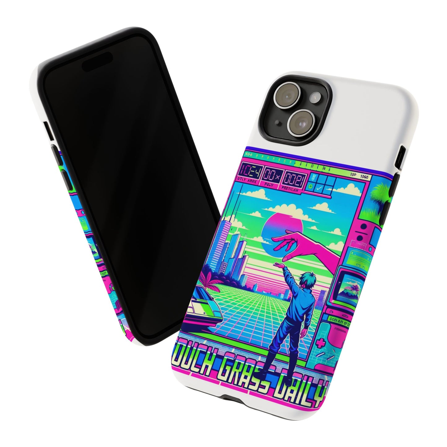 touch grass daily 3d wrap protective phone case for smartphones, durable shock absorption, uv protected, unique anime design, fun gift for tech enthusiasts